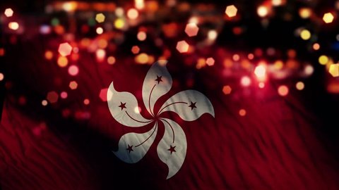 Hongkong Flag Light Night Bokeh Abstract Loop Animation - 4K Resolution UHD