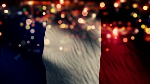 France Flag Light Night Bokeh Abstract Loop Animation - 4K Resolution UHD