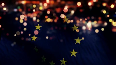 Europe Flag Light Night Bokeh Abstract Loop Animation - 4K Resolution UHD