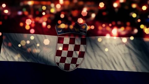 Croatia Flag Light Night Bokeh Abstract Loop Animation - 4K Resolution UHD