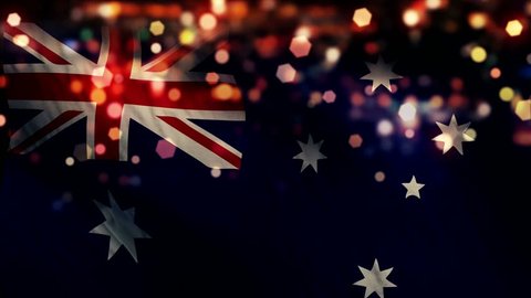 Australia Flag Light Night Bokeh Abstract Loop Animation - 4K Resolution UHD