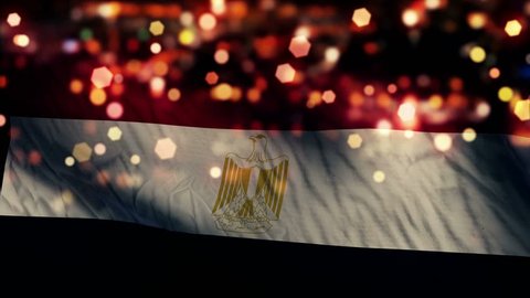 Egypt Flag Light Night Bokeh Abstract Loop Animation - 4K Resolution UHD