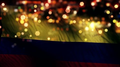 Colombia Flag Light Night Bokeh Abstract Loop Animation - 4K Resolution UHD