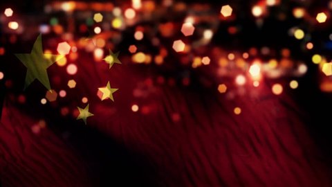 China Flag Light Night Bokeh Abstract Loop Animation - 4K Resolution UHD
