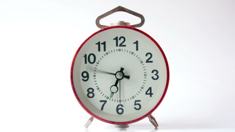 hours alarm clock fast course of arrows a signal at six o'clock on a white background
