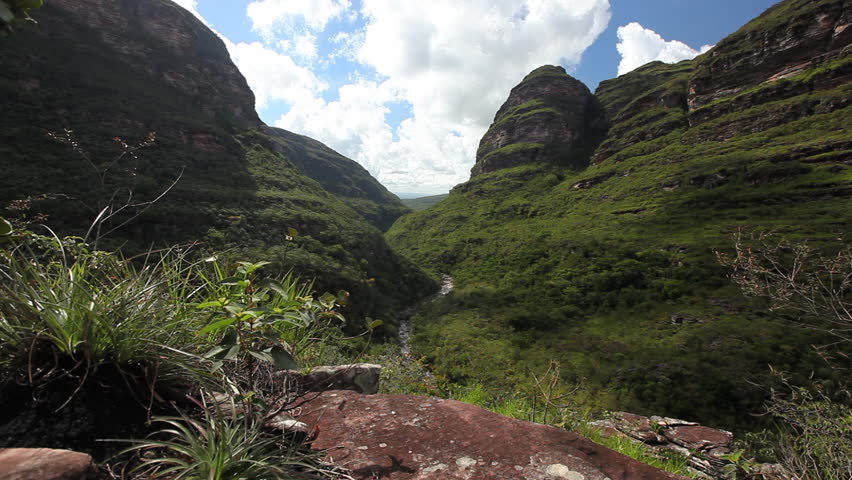 Beautiful valley with green mountains and river located in Chapada Diamantina