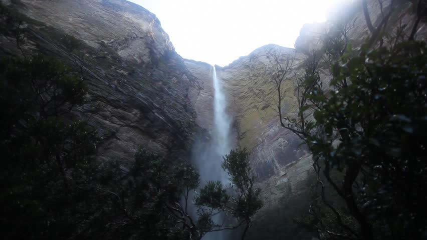 Very high waterfall in brazilian national park Chapada Diamantina / HD1080 /