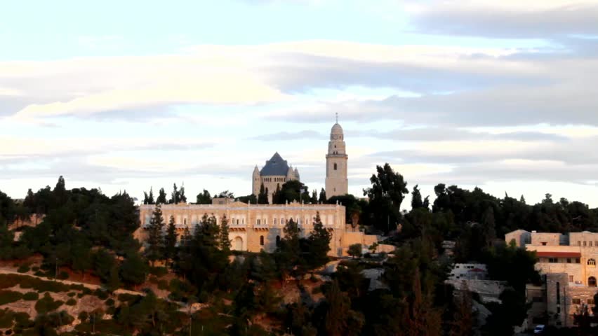 Abbey of the Dormition, David Tower and wall of old city. Jerusalem. Israel