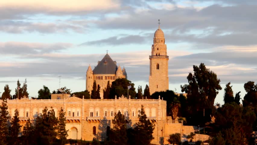 Abbey of the Dormition, David Tower and wall of old city. Jerusalem. Israel