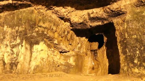 Spring in King Solomon's Quarries under Old city at the Damascus Gate .  Zedekiah's  cave. The height of the cavities of the cave is 15 meters, length 300 meters. Jerusalem