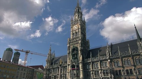 MUNICH, GERMANY -circa 2014: The historical town hall on the main square Marienplatz in the center of the city with tourists, in Munich, Germany.