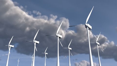 Animation of windmills with sky background