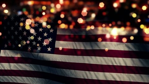 USA America Flag Light Night Bokeh Abstract Loop Animation 4K Resolution UHD Ultra HD
