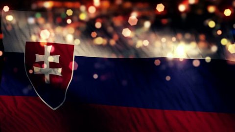 Slovakia Flag Light Night Bokeh Abstract Loop Animation 4K Resolution UHD Ultra HD
