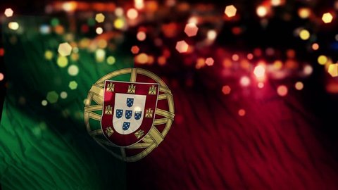 Portugal Flag Light Night Bokeh Abstract Loop Animation 4K Resolution UHD Ultra HD