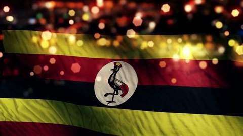 Uganda Flag Light Night Bokeh Abstract Loop Animation 4K Resolution UHD Ultra HD