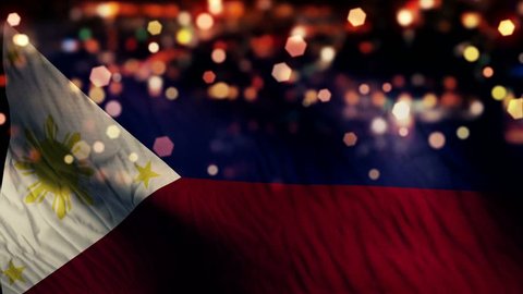 Philippines Flag Light Night Bokeh Abstract Loop Animation 4K Resolution UHD Ultra HD