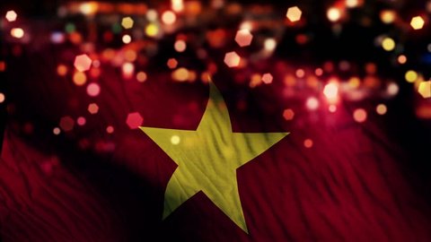 Vietnam Flag Light Night Bokeh Abstract Loop Animation 4K Resolution UHD Ultra HD