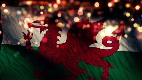 Wales Flag Light Night Bokeh Abstract Loop Animation 4K Resolution UHD Ultra HD