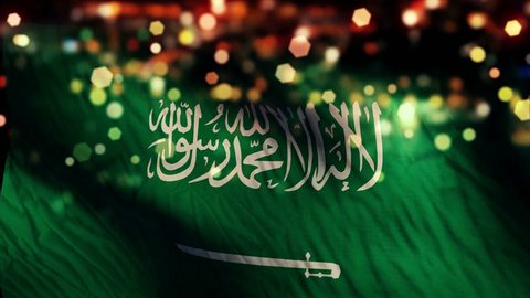 Saudi Arabia Flag Light Night Bokeh Abstract Loop Animation 4K Resolution UHD Ultra HD