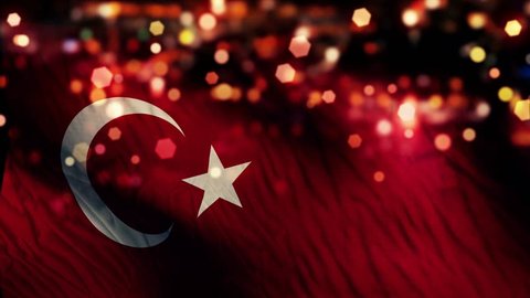 Turkey Flag Light Night Bokeh Abstract Loop Animation 4K Resolution UHD Ultra HD