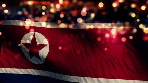 North Korea Flag Light Night Bokeh Abstract Loop Animation 4K Resolution UHD Ultra HD