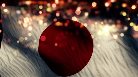 Japan Flag Light Night Bokeh Abstract Loop Animation 4K Resolution UHD Ultra HD