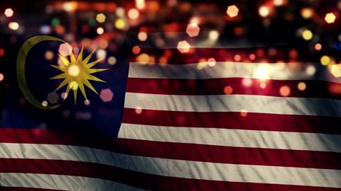 Malaysia Flag Light Night Bokeh Abstract Loop Animation 4K Resolution UHD Ultra HD