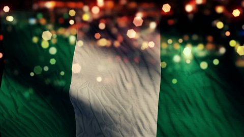Nigeria Flag Light Night Bokeh Abstract Loop Animation 4K Resolution UHD Ultra HD