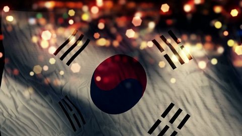 South Korea Flag Light Night Bokeh Abstract Loop Animation 4K Resolution UHD Ultra HD