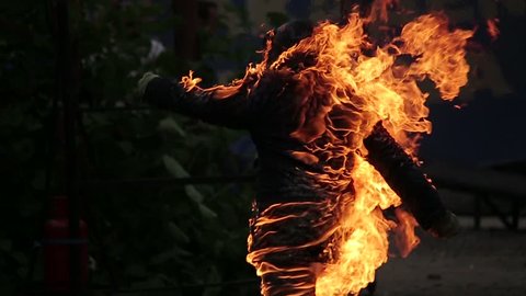  Moscow, Russia - JULY 30.2014: Stuntman on fire.
