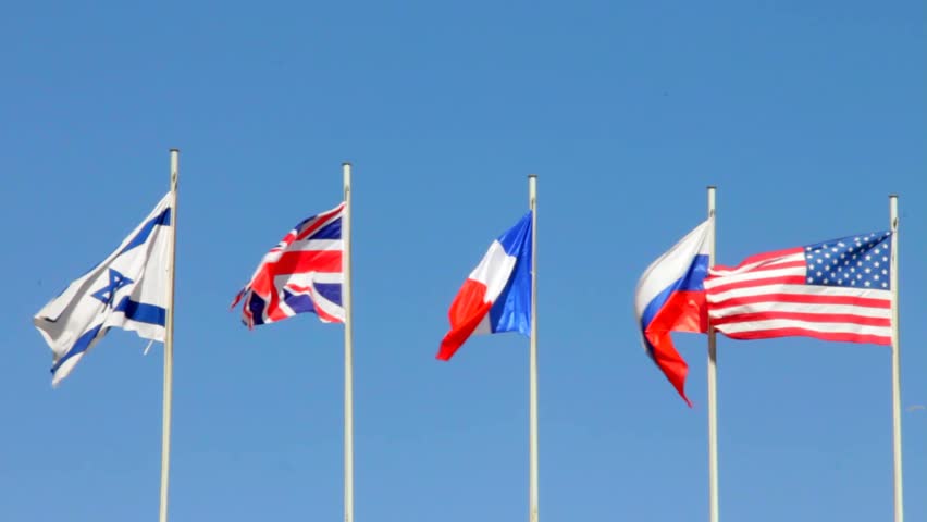 flags israel great britain france russia Stock Footage Video (100%