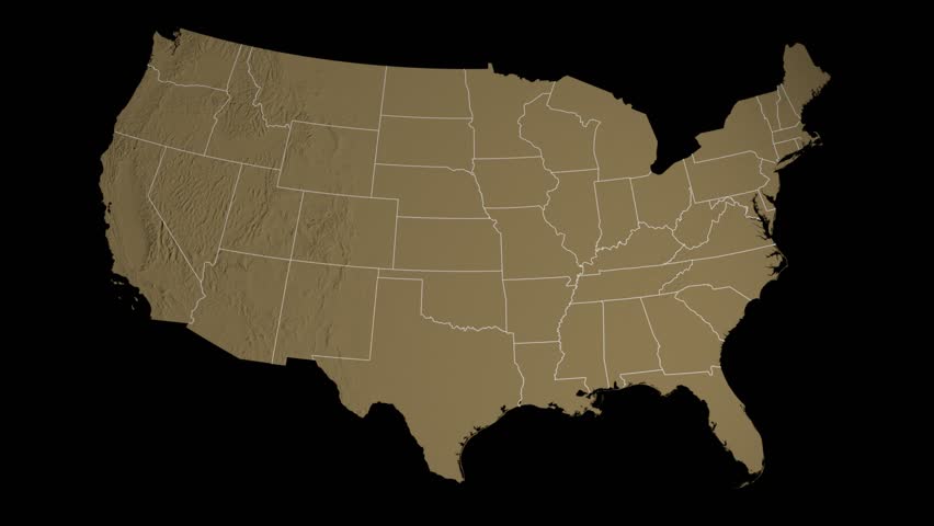 USA - New Mexico state (Santa Fe) extruded on the elevation map of the United States in the Azimuthal Equidistant projection, isolated on black. Elements of this image furnished by NASA.