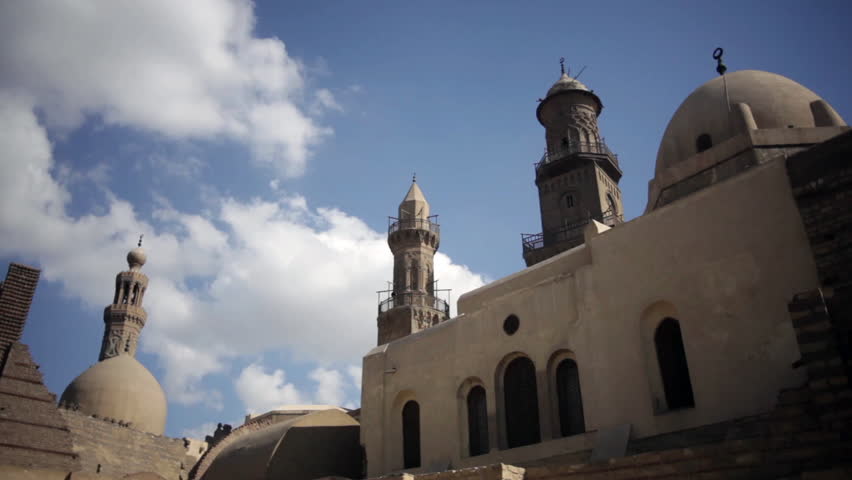 Clouds over the Al-Azhar Mosque. Cairo, Egypt. 1080p high definition.
