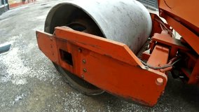 Steamroller At Work ; Road roller carried repair works on city streets,video clip