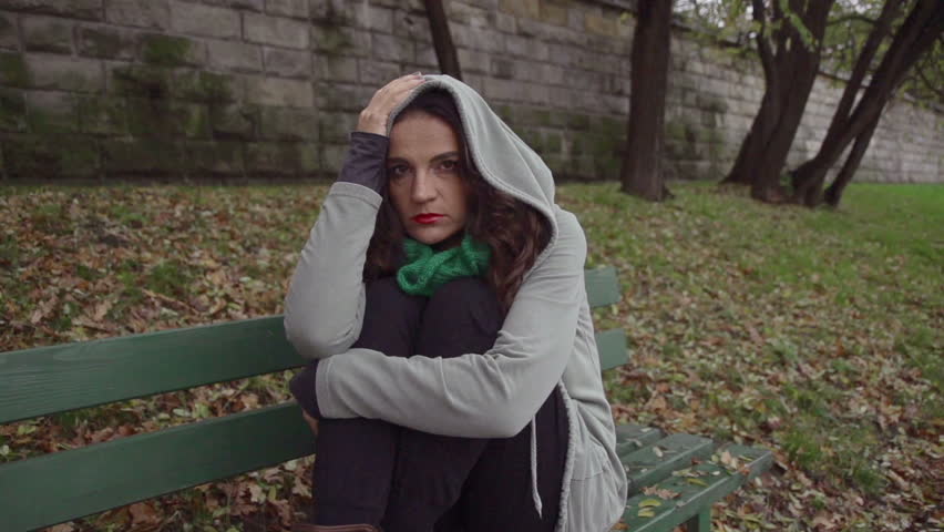sad girl in hoodie