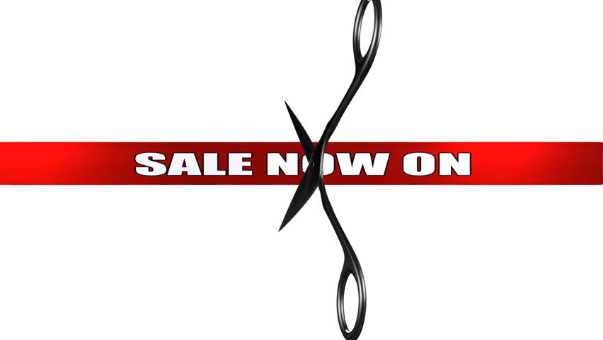 Scissors cut SALE NOW ON red ribbon. Comes with Alpha.