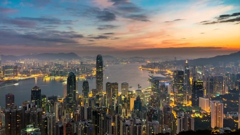 Hong Kong, China - December 21st, 2014: Time-lapse of early morning in central Hong Kong.