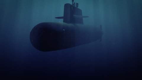 Computer generated submarine launching torpedos