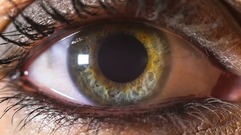 iris pupil contracting slowmotion,female green make up eye