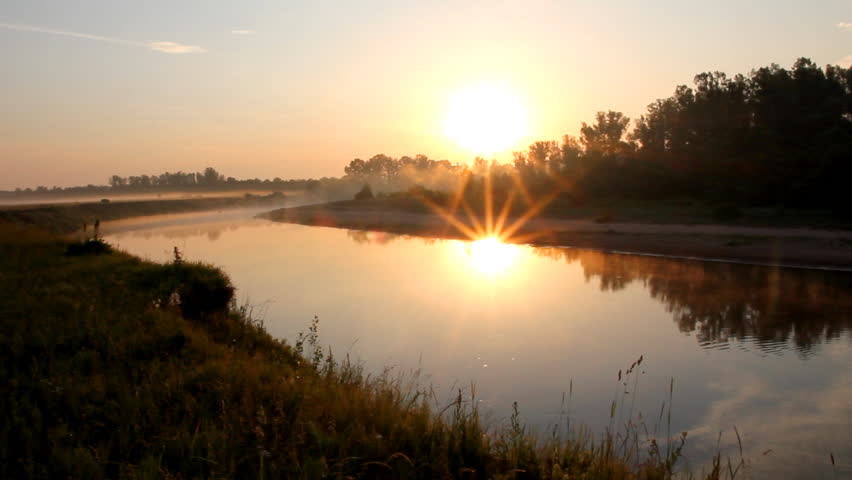landscape with sunrise over river