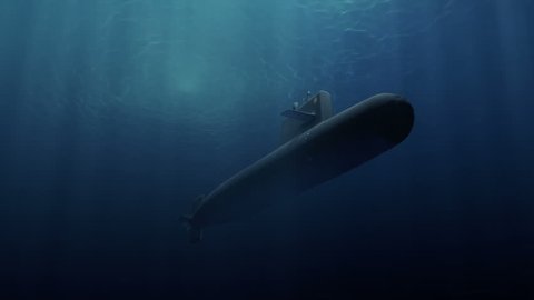 Submarine patrolling just below the water's surface