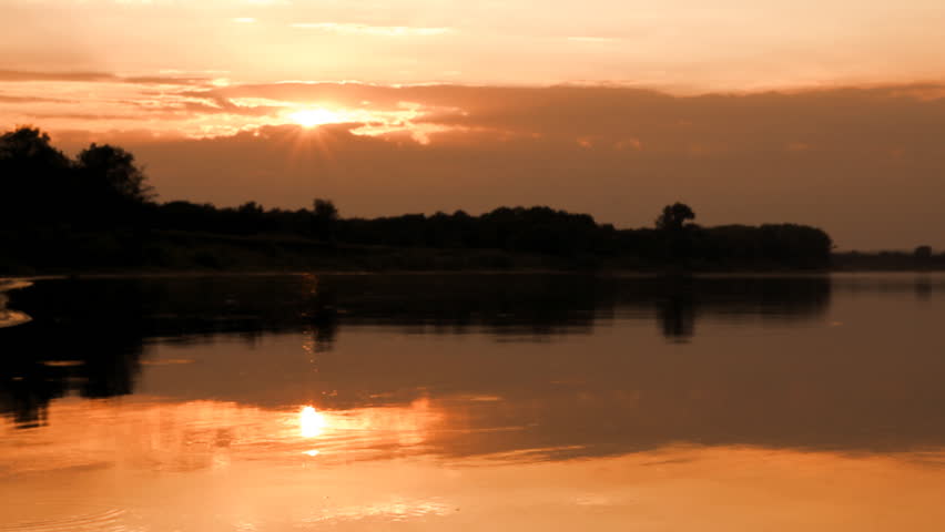 landscape with sunset over river