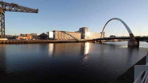 Glasgow, Scotland - December 2: Glasgow waterfront between Clyde Arc and Bells Bridge Glasgow Scotland 2nd December 2014