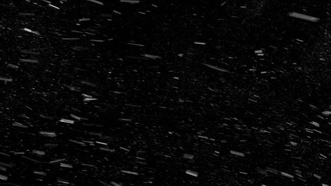 Falling real snowflakes from left to right, shot on black background, matte, wide angle, seamless looped animation, isolated, perfect for digital composition