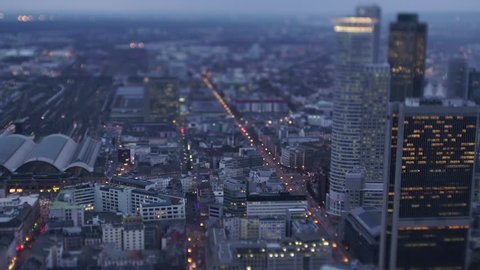 Germany Frankfurt City Night Lights Tilt Shift Timelapse