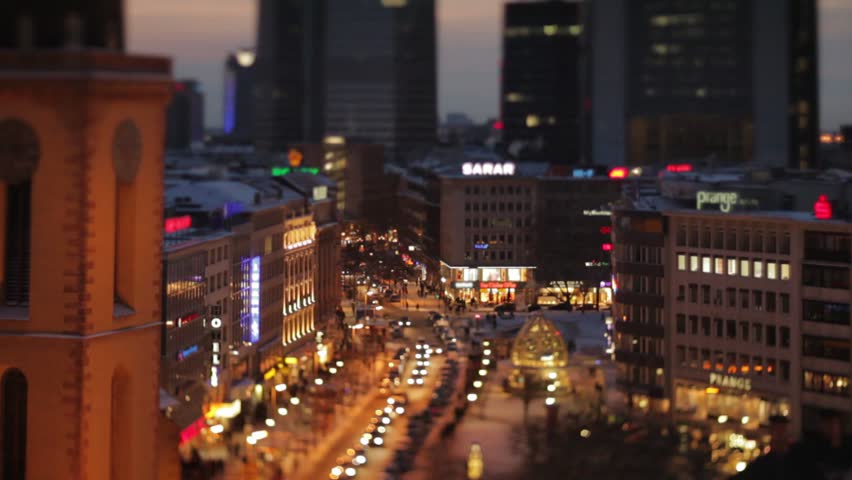 Germany Frankfurt Night Street Lights Tilt Shift Timelapse Royalty-Free Stock Footage #8499817
