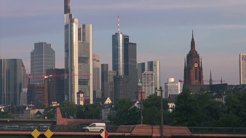 FRANKFURT - circa 2014: Bank buildings across the river Main on September 28, 2014 in Frankfurt am Main, Germany.  Frankfurt is a global financial center, real time