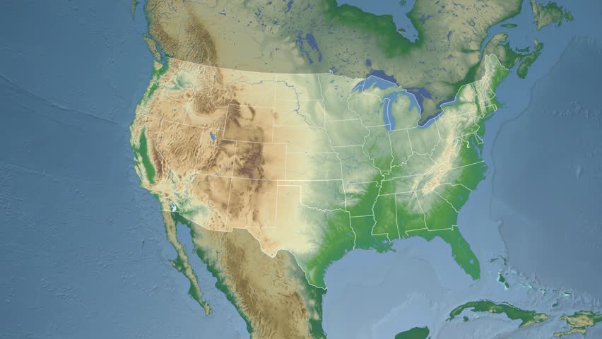 USA - Oklahoma state (Oklahoma City) extruded on the physical map of North America in the Azimuthal Equidistant projection. Elements of this image furnished by NASA.