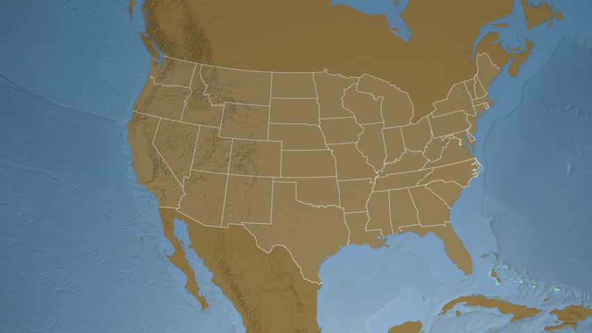 USA - North Carolina state (Raleigh) extruded on the elevation map of North America in the Azimuthal Equidistant projection. Elements of this image furnished by NASA.